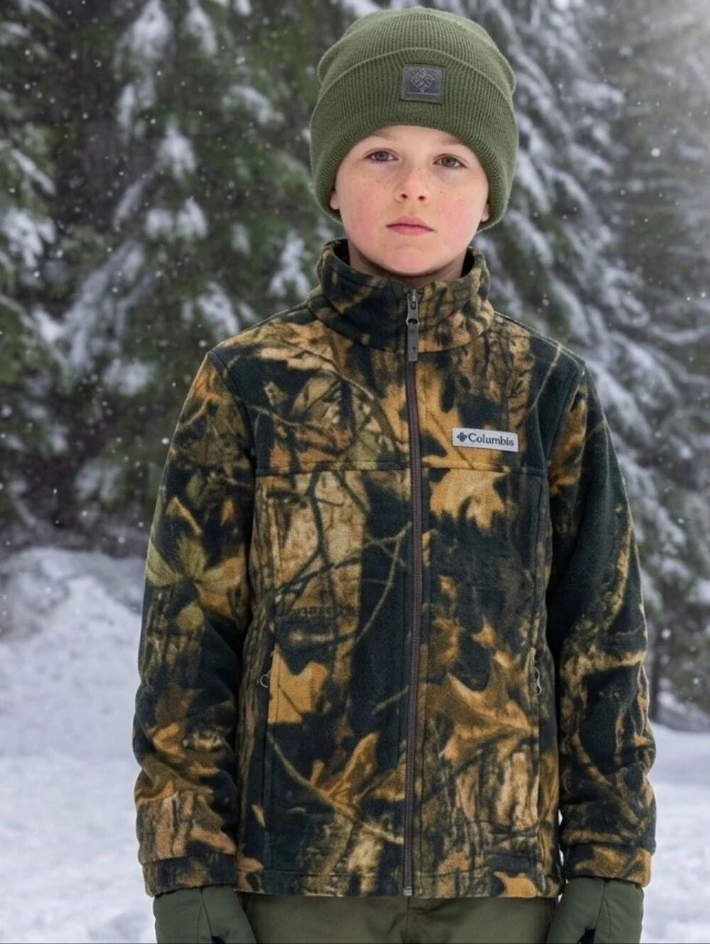 Columbia Brown & Tan Camo Fleece Jacket Youth XL Zing III Fleece
